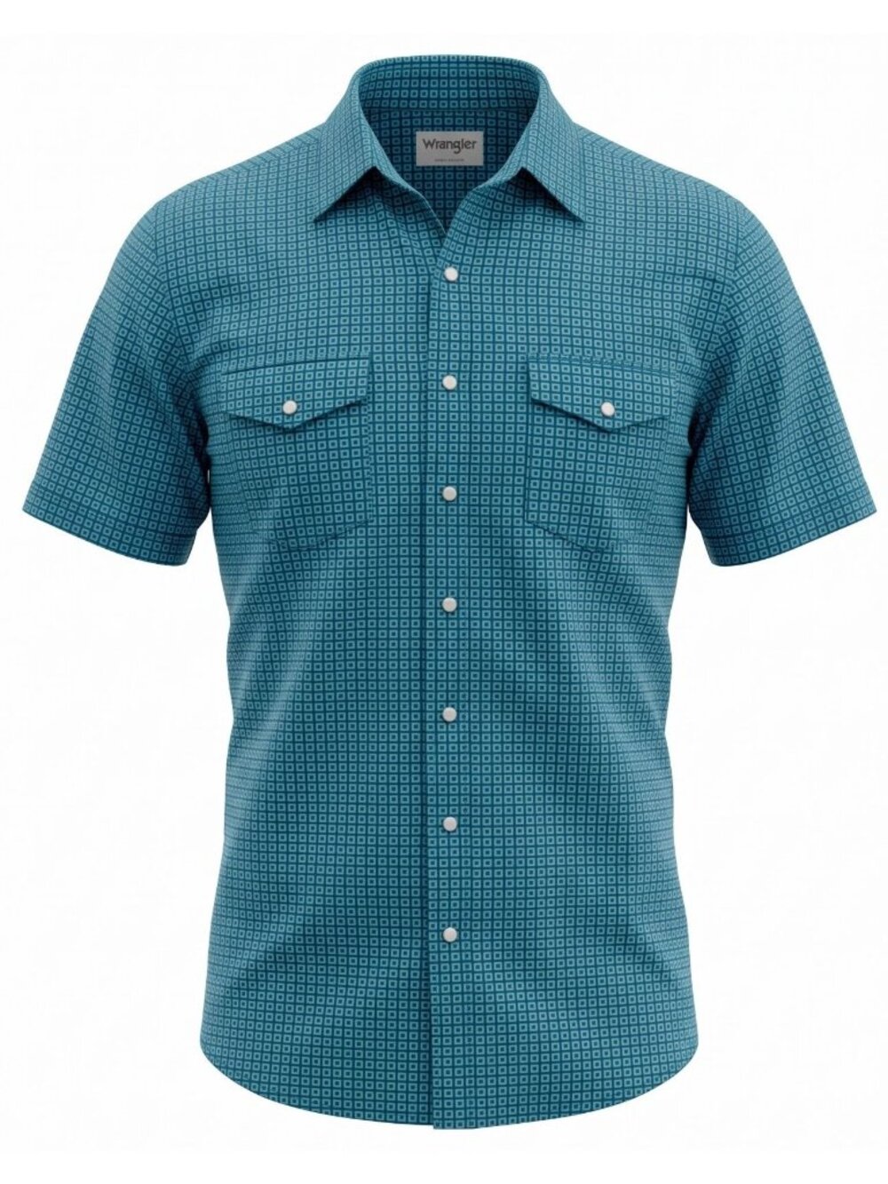 Wrangler Mens 2XL Tall Blue Geometric Snap Shirt Short Sleeve Western Classic